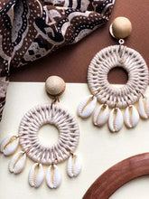 Round Hand Embroidered Shell Earrings